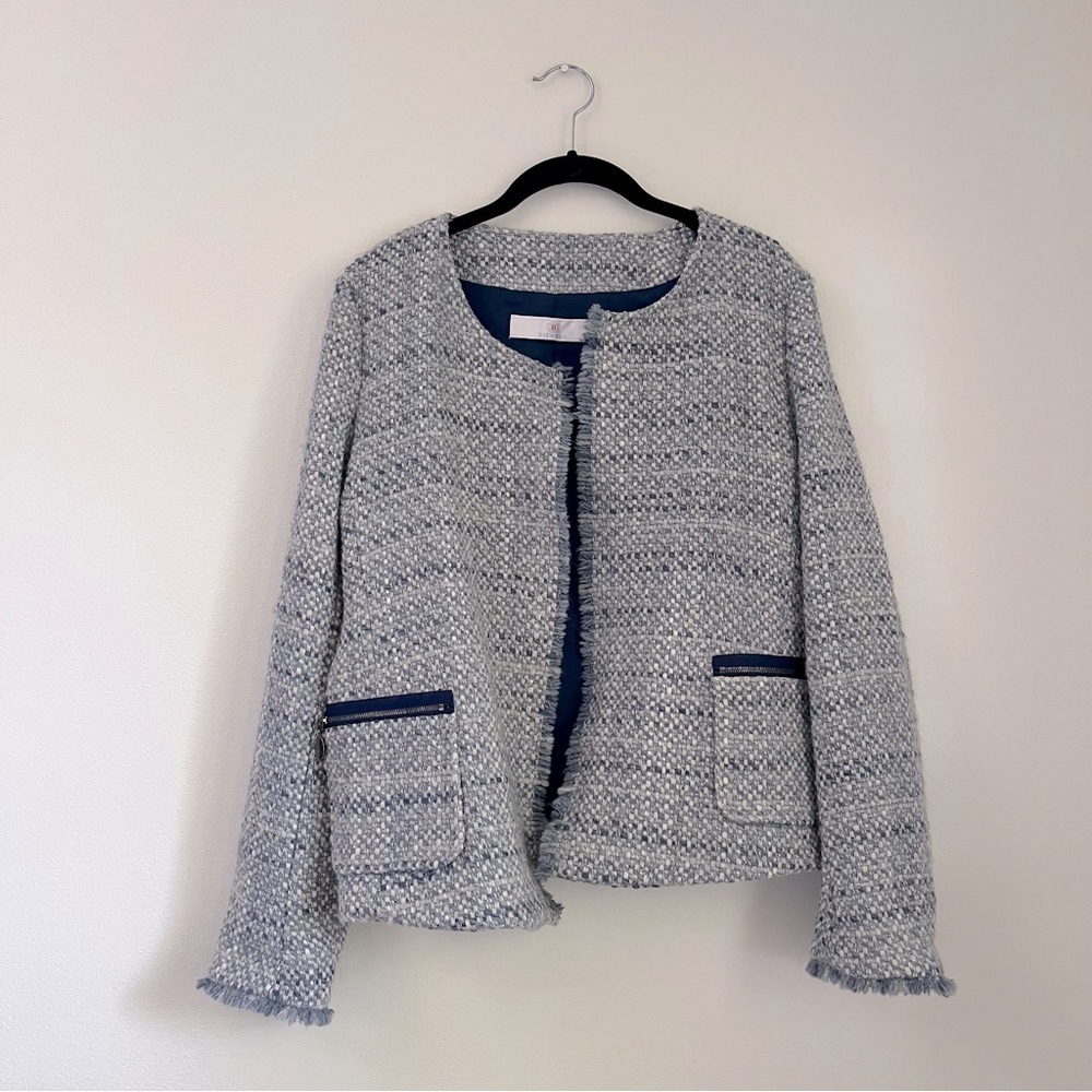 Dismero made in Italy blue open front Tweed  boucle Jacket size 46 8